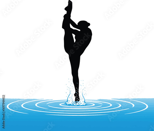 Silhouette of Synchronized Swimmer Performing Vertical Split in Water with Splash synchronized swimming