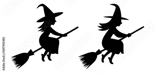 silhouettes of witches flying on brooms. silhouette of a witch