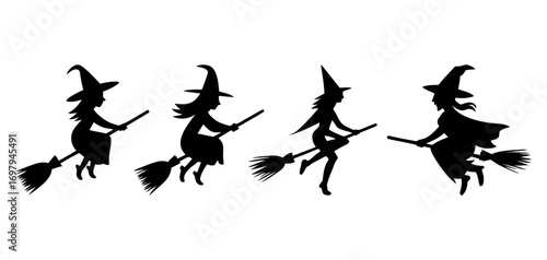 witches flying on brooms against a white background