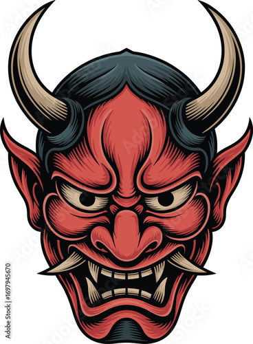 Fierce Oni Demon Samurai Warrior Graphic