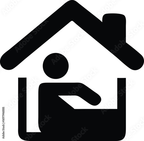 Stay Home Icon or Person Inside House Symbol