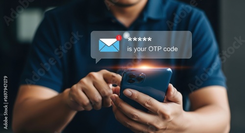 Person receiving an otp code notification on their smartphone for online verification and security