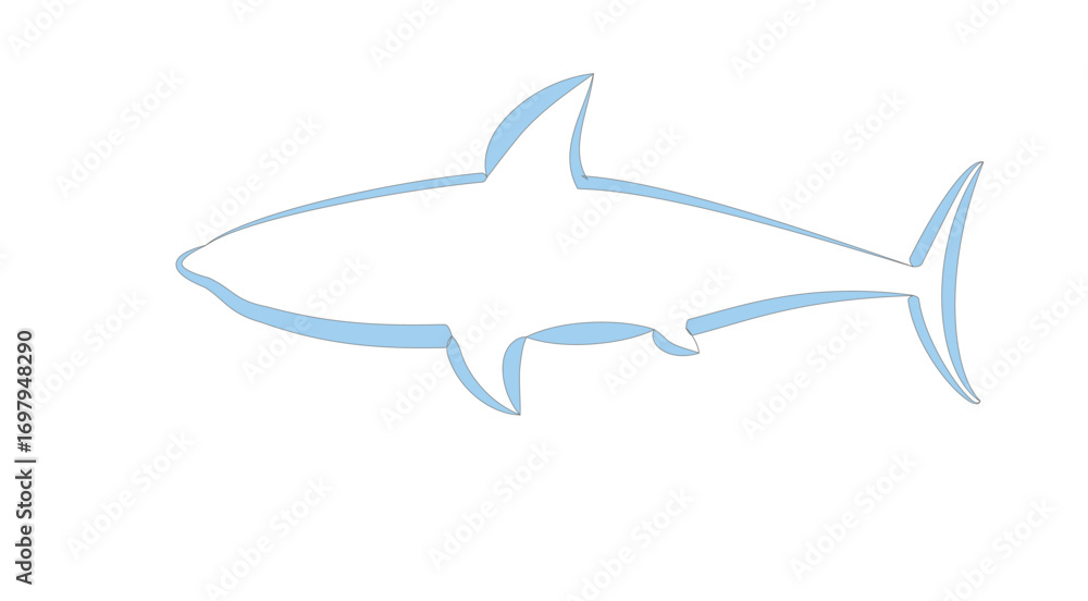 Fototapeta premium Outline of a shark swimming in calm waters, showcasing its sleek body and distinctive fins for marine enthusiasts