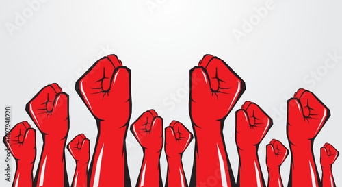Illustration of many hands clenched together, Background symbol of fighting spirit