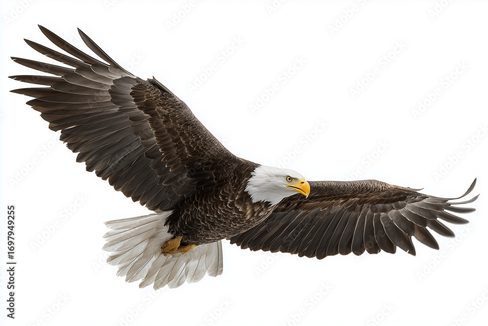 Naklejka premium Bald eagle flying isolated on white background