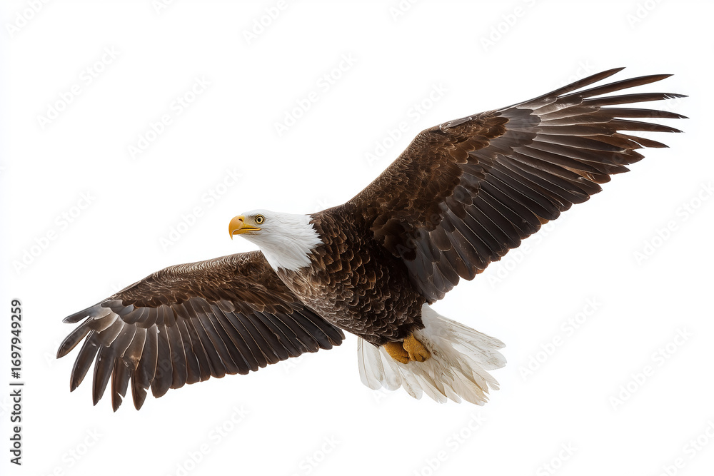 Obraz premium Bald eagle flying isolated on white background
