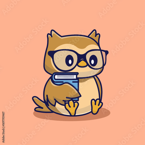 Cute Nerdy Owl Vector Illustration – Adorable Bookworm Character Seeking Knowledge, Perfect for Education, School, and Academic Design. 
