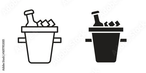 Ice bucket and bottle icon symbol for logo, web, app designs.