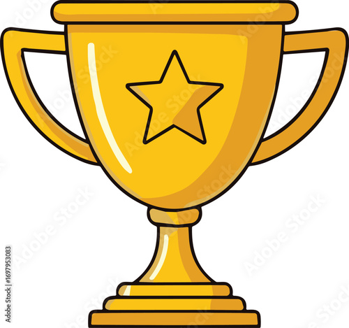Golden Trophy Cup with Winner Name Plate – Champions Award Trophy Vector Logo Icon, Flat Style Champion Cup Award, Isolated Gold Trophy Illustration for Winner Recognition, Competition Victory