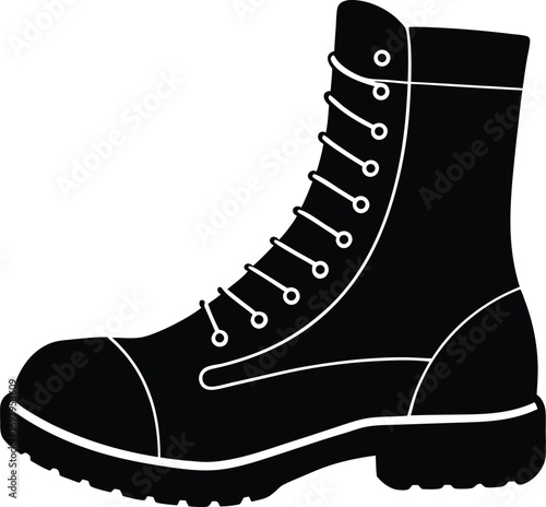 Black Military Boot Silhouette On White Background