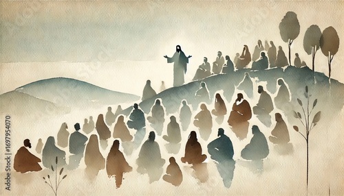 Jesus Teaching the Beatitudes on the Mount.