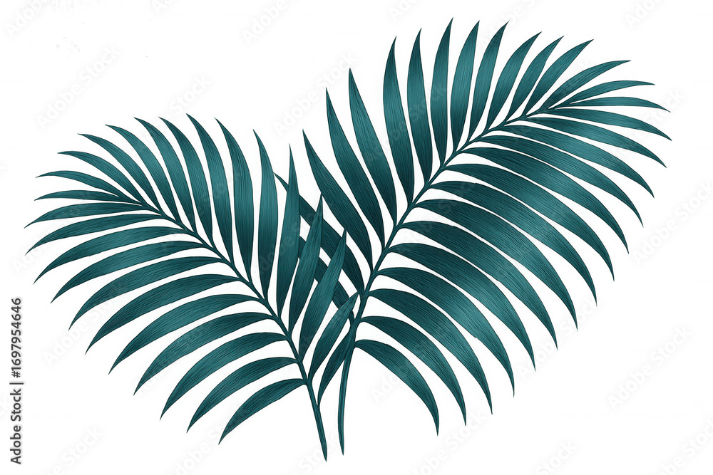 Naklejka premium Emerald green palm fronds layering densely, creating vibrant tropical greenery against transparent backdrop