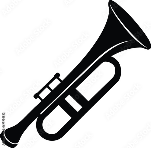 Black Bugle Or Trumpet Silhouette On White Background