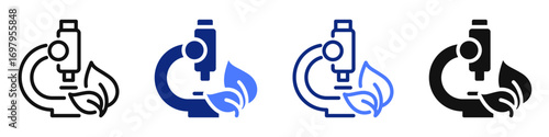 Vector icon or logo of laboratory microscope and leaves related to chemistry and biology, education, pharmaceutics and medicine. Symbol for website or app UI, logo design, illustration