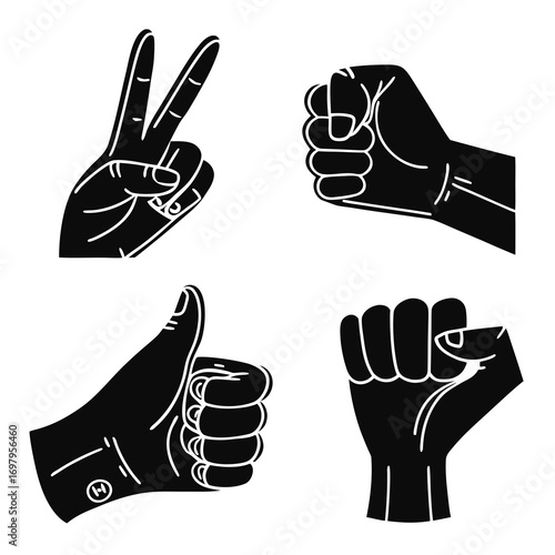 Explore the power of hand gestures with this striking illustration, featuring a variety of hand positions, perfect for conveying communication and expression