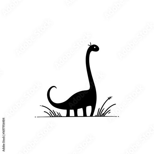 Brachiosaurus. Brachiosaurus simple black and white line art vector logo