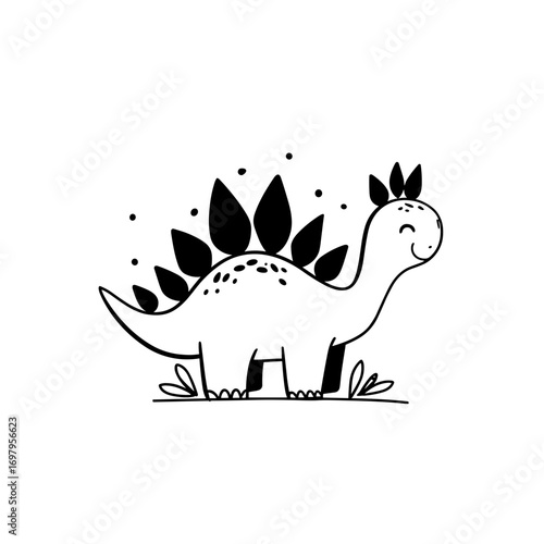 Stegosaurus. Stegosaurus simple black and white line art vector logo