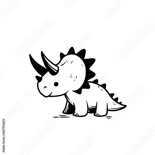 Triceratops. Triceratops simple black and white line art vector logo
