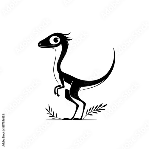 Velociraptor. Velociraptor simple black and white line art vector logo