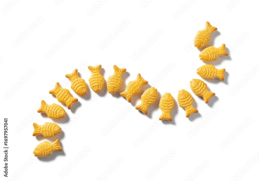 Naklejka premium Golden fish crackers in a playful curved arrangement