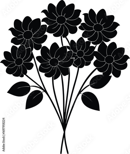 Elegant Black Floral Bouquet Silhouette