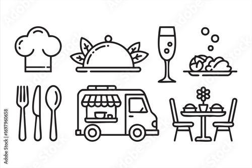 Food and Beverage Vector Symbols with Wine Glass and Cutlery