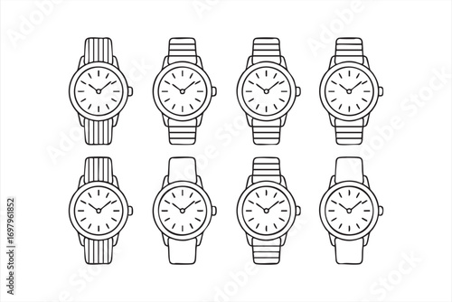 Outline Watch Illustration Pack Featuring Chronograph and Analog Designs