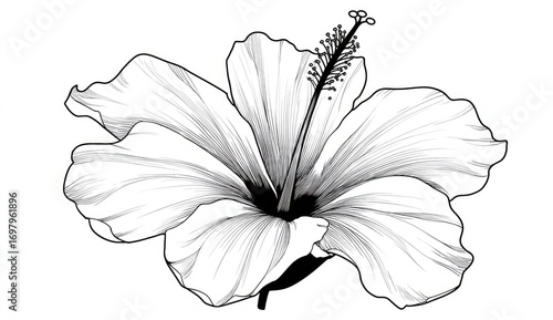 Detailed line drawing of a hibiscus flower (2)
