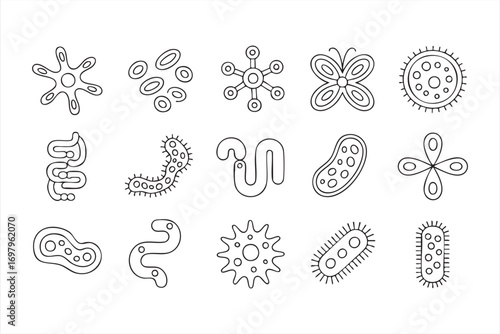 Medical science outline icons of germs, bacteria and viruses