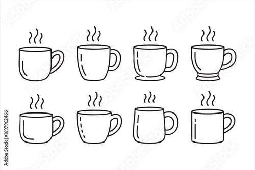 Vector illustration of hot steaming cups for café and beverage designs