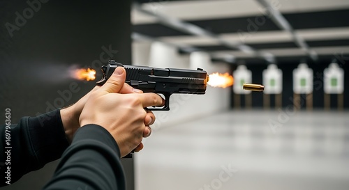 Person Shooting Pistol at Gun Range.