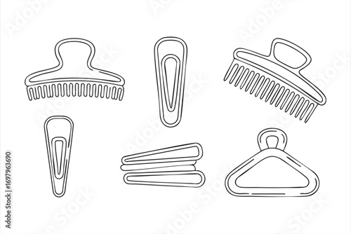 Beauty salon accessory set of hair clips and combs vector icons