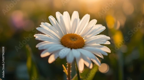 A macro shot of a daisy opening under the morning sun.
