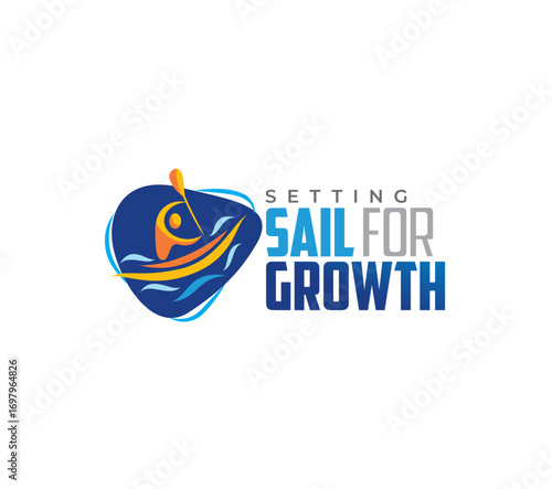 Setting Sail for Growth Logo Kayak Canoe silhouette vintage Icon for Corporate Sales Campaigns, Meetings, Symposia, Conference 