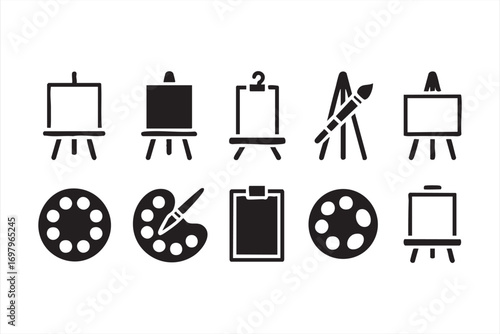 Artistic Tools Icon Set Featuring Palette and Canvas Designs