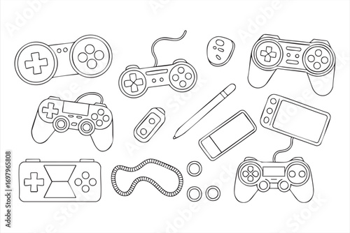 Modern and Retro Game Controller Icons for Technology and Play Design