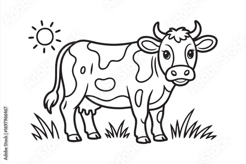 Farm Animal Vector Illustration Featuring Cow in Pasture Scene