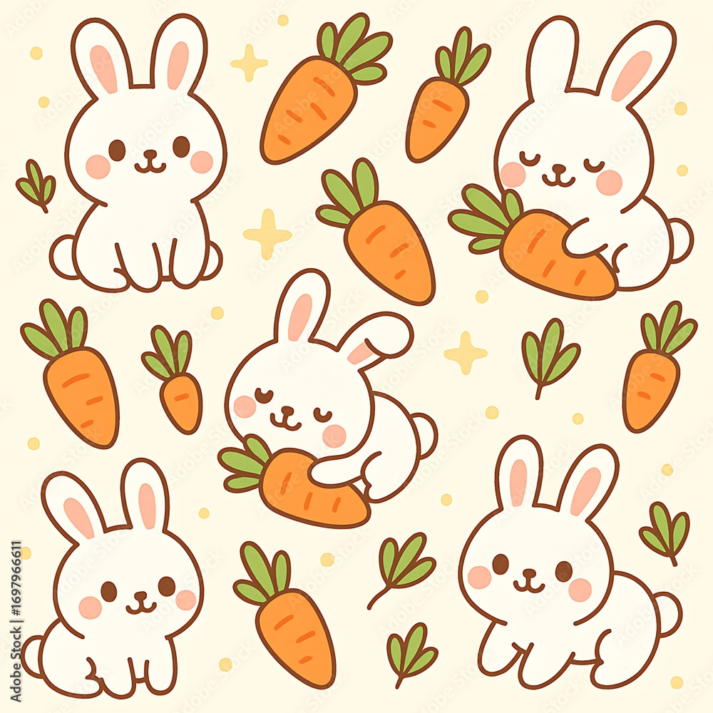 Obraz premium seamless pattern with rabbits and carrot