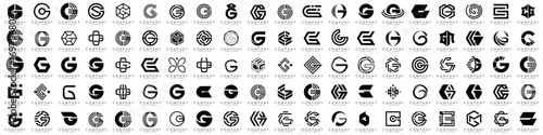 big bundle abstract letter G logo design. modern logotype G design with black color. vector illustration