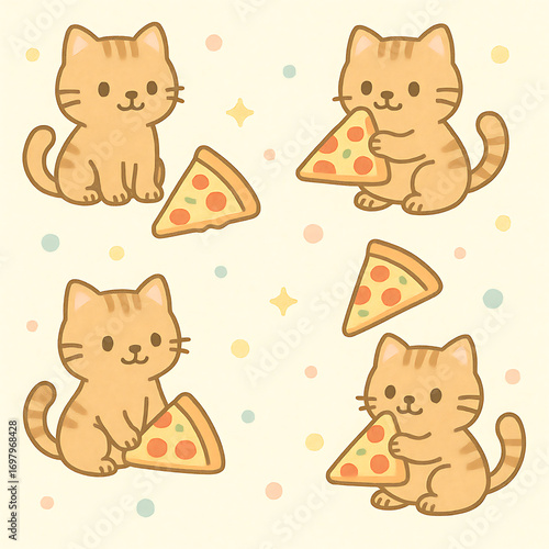 seamless pattern with cats and pizza