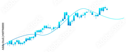 Stock market candlestick chart with upward trend isolated on transparent background