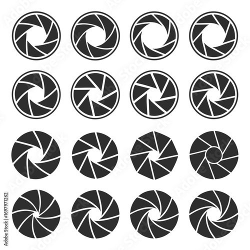 Set of camera aperture diaphragm icons lens photography