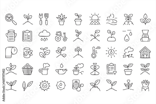 Plant Growth Monitoring Icons Set for Smart Farming and Eco Agriculture