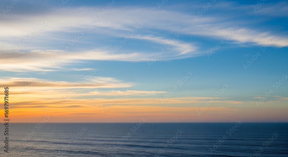 Horizon Sea Sky A horizon line of sea and sky with a soft cloud gradient creating a peaceful and expansive view