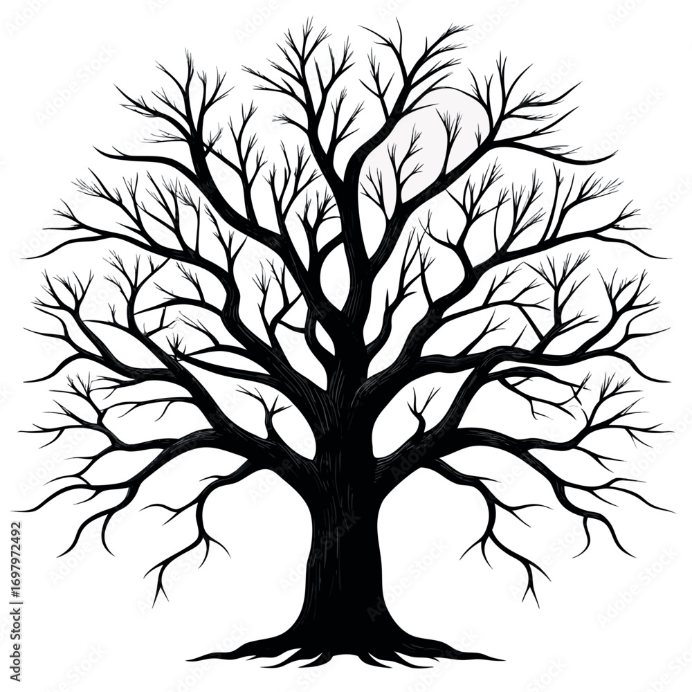 Obraz premium a-stark--detailed-silhouette-of-a-deciduous-tree--.eps