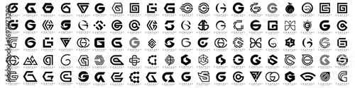 big bundle abstract letter G logo design. modern logotype G design with black color. vector illustration