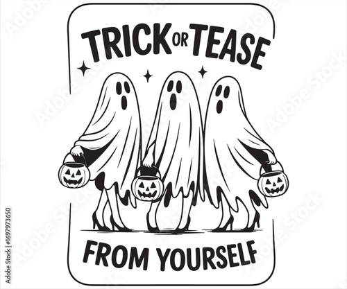 Trick or Tease Funny Ghost Halloween Illustration