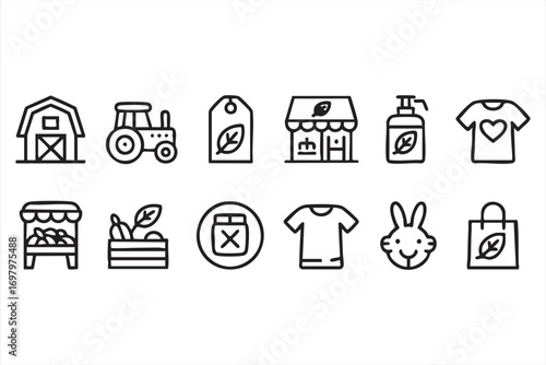 Organic store and green product icon pack isolated on white background
