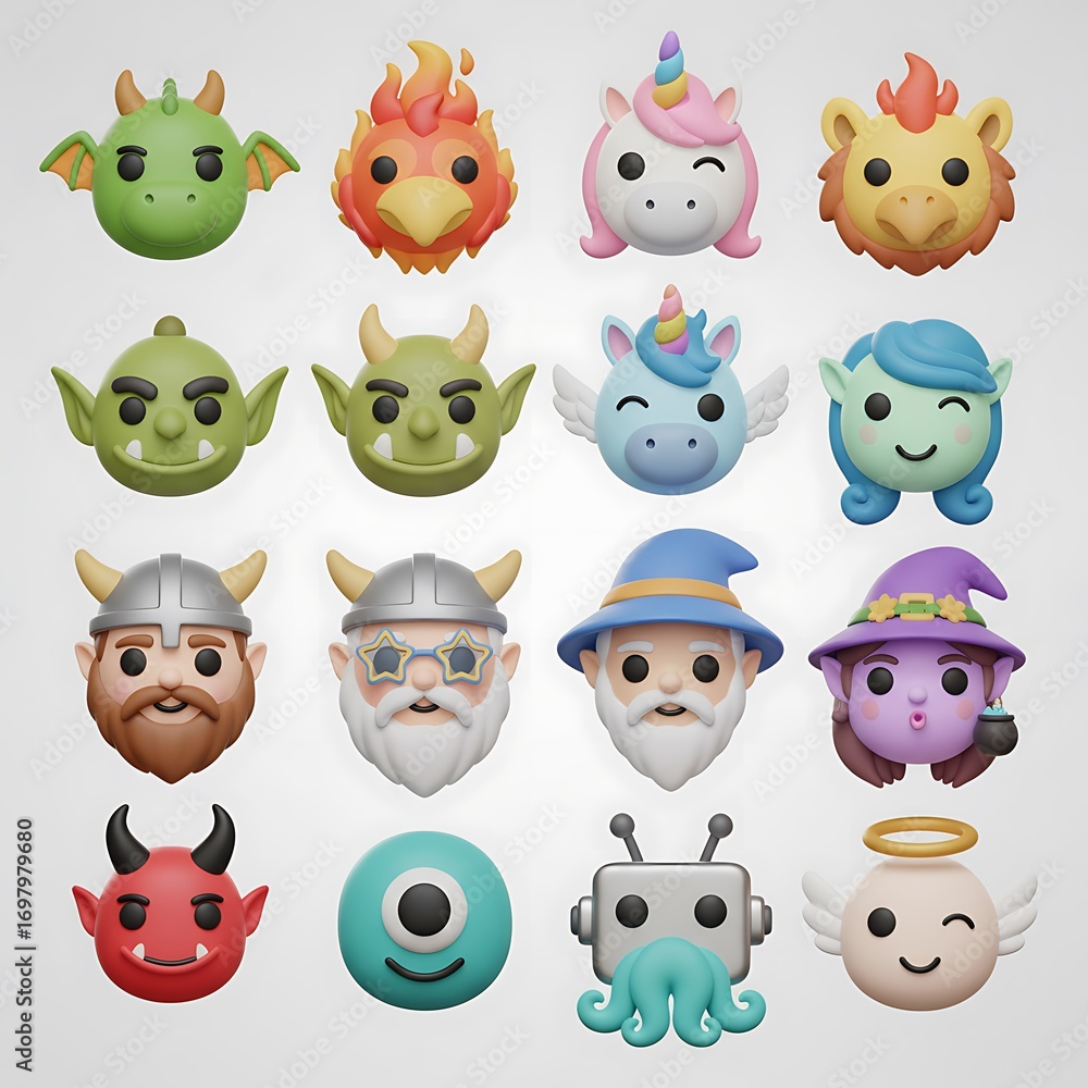 Obraz premium Collection of Whimsical 3d Fantasy Character Avatars for Games and Apps