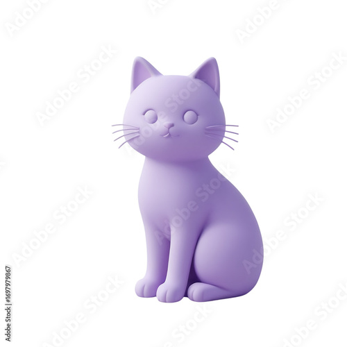 A pastel purple cat figurine sitting upright with a black background in a studio setting alone